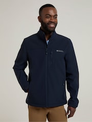 Mountain Warehouse Blue Mens Grasmere Showerproof Softshell Coats - Image 2 of 4