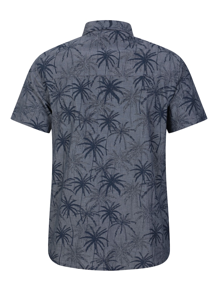 Mountain Warehouse Dark Blue 100% Cotton Tropical Printed Mens Short Sleeved Shirt - Image 3 of 5