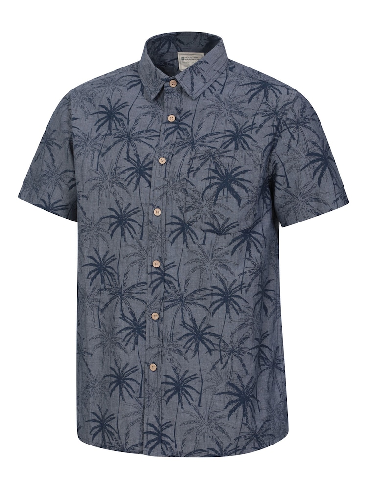 Mountain Warehouse Dark Blue 100% Cotton Tropical Printed Mens Short Sleeved Shirt - Image 4 of 5