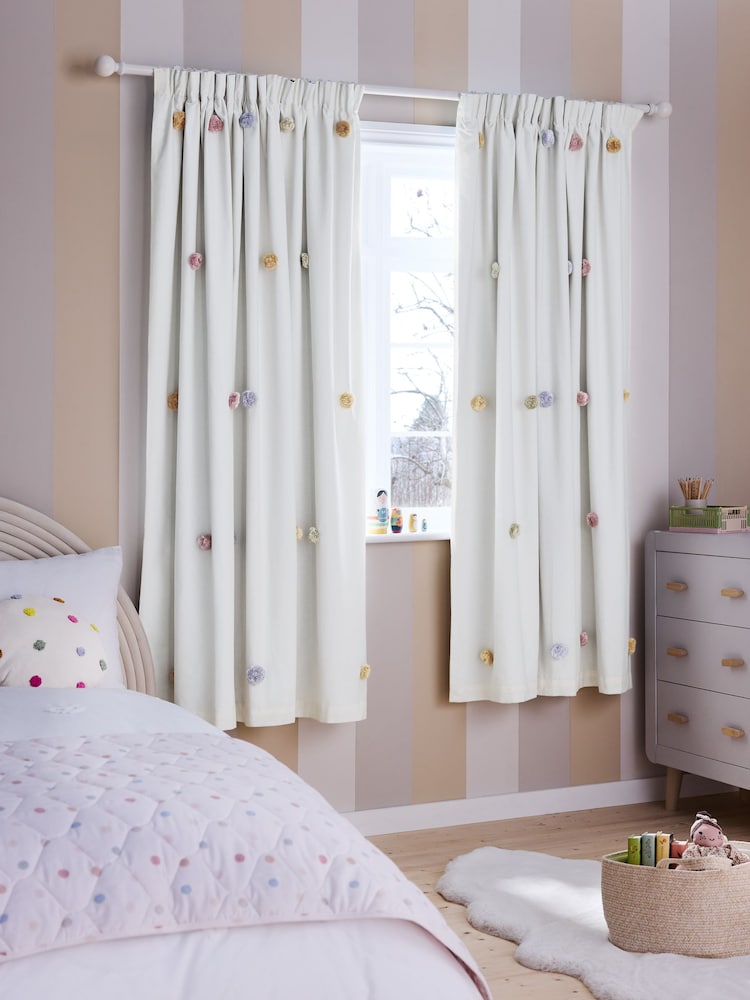Scandi Pom Eyelet Blackout Curtains - Image 2 of 5