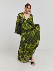 Simply Be Green Georgette Maxi Dress With Split - Image 1 of 4