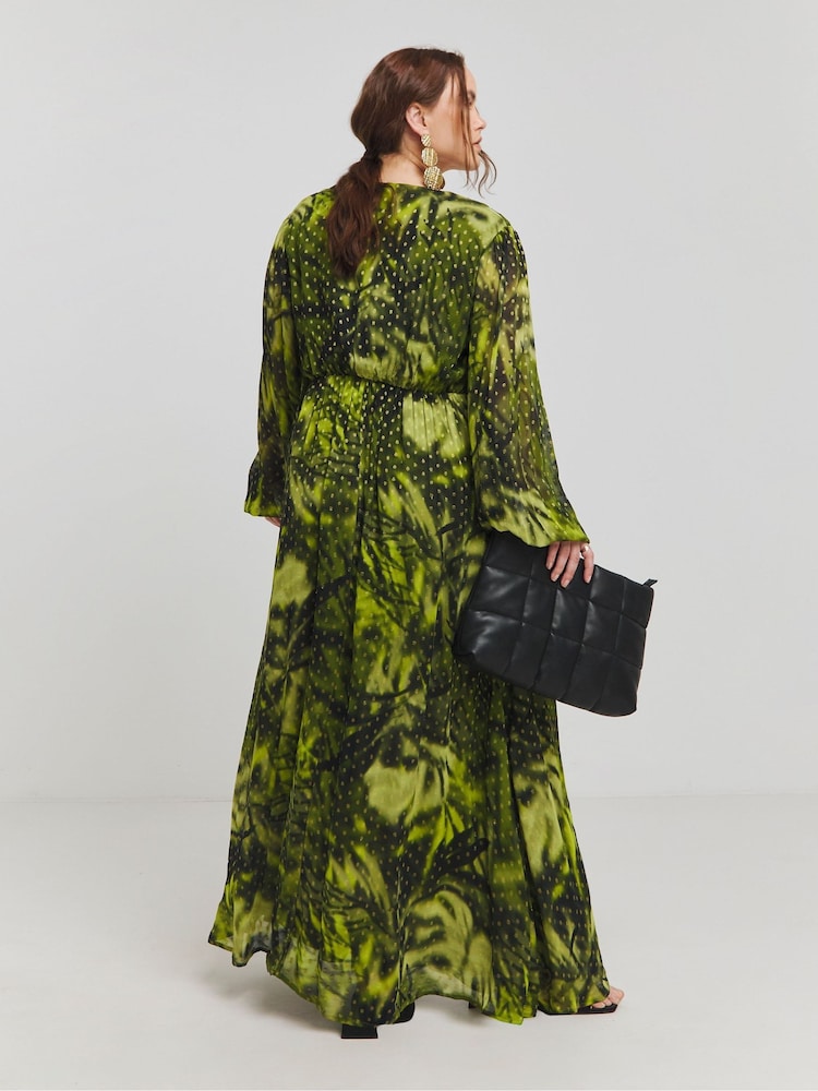 Simply Be Green Georgette Maxi Dress With Split - Image 2 of 4