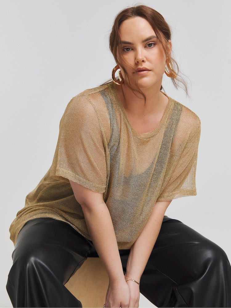 Simply Be Metallic Relaxed Fit T-Shirt - Bild 2 von 4 Simply Be Metallic Relaxed Fit T-Shirt - Bild 2 von 4