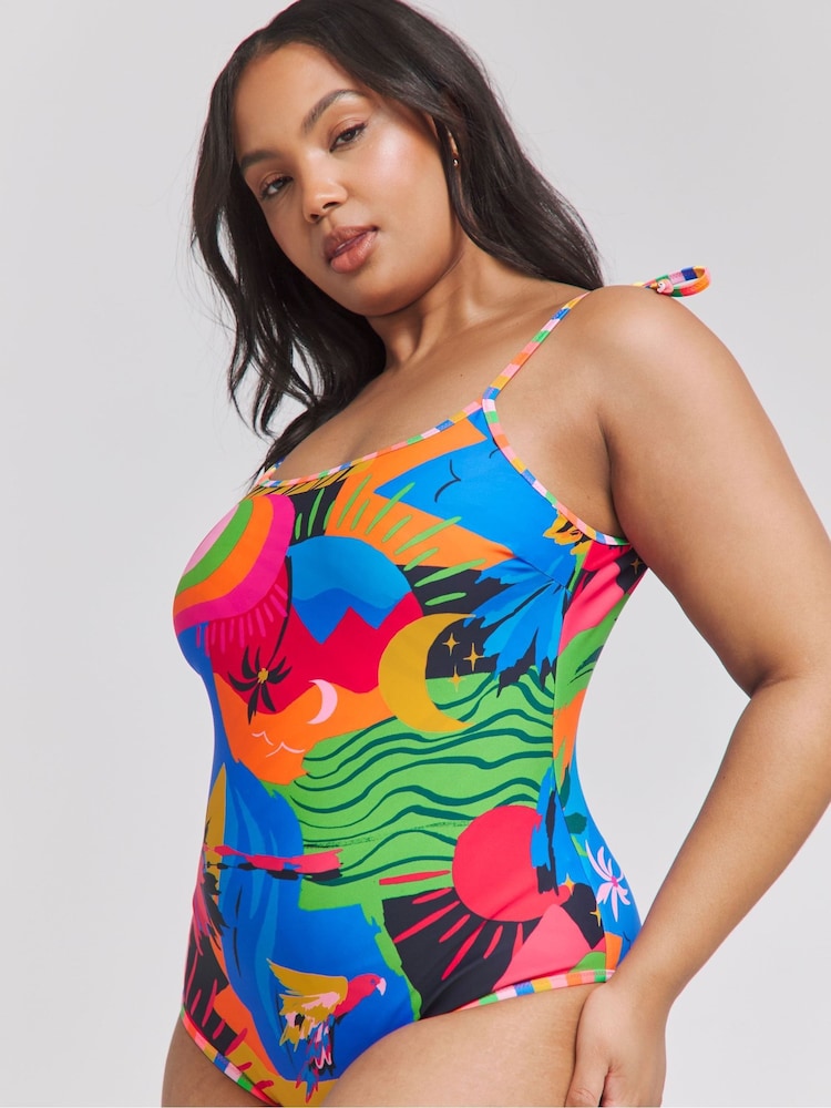 Simply Be Blue Culture Clash Reversible Swimsuit - Image 2 of 4 Simply Be Blue Culture Clash Reversible Swimsuit - Image 2 of 4