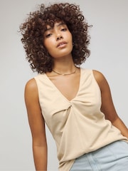 Simply Be Cream Knot Front V-Neck Cami - Image 1 of 4