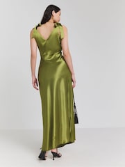 Simply Be Green Tie Strap Satin Dress - Image 2 of 5