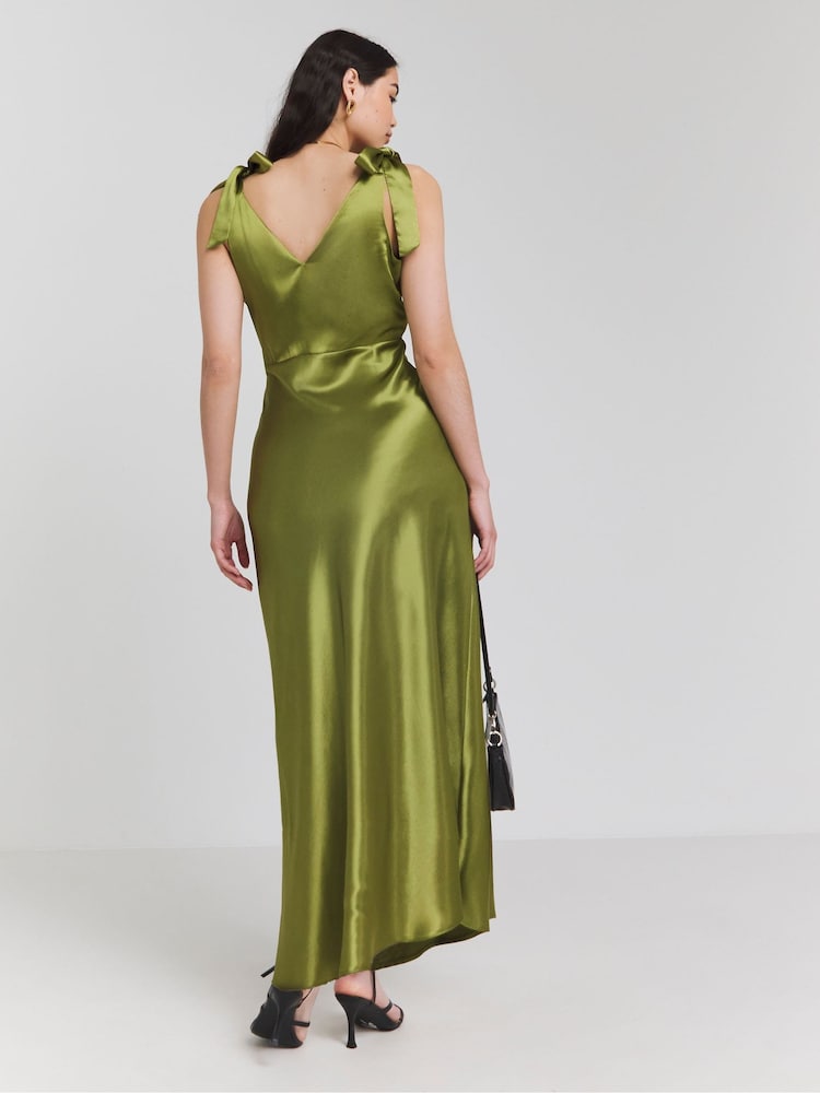 Simply Be Green Tie Strap Satin Dress - Image 2 of 5