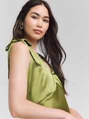 Simply Be Green Tie Strap Satin Dress - Image 4 of 5