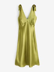 Simply Be Green Tie Strap Satin Dress - Image 5 of 5