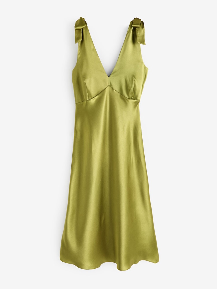 Simply Be Green Tie Strap Satin Dress - Image 5 of 5