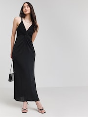 Simply Be Black Slinky Knot Detail Dress - Image 1 of 5