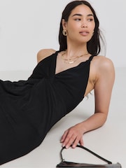 Simply Be Black Slinky Knot Detail Dress - Image 3 of 5