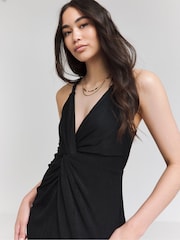 Simply Be Black Slinky Knot Detail Dress - Image 4 of 5