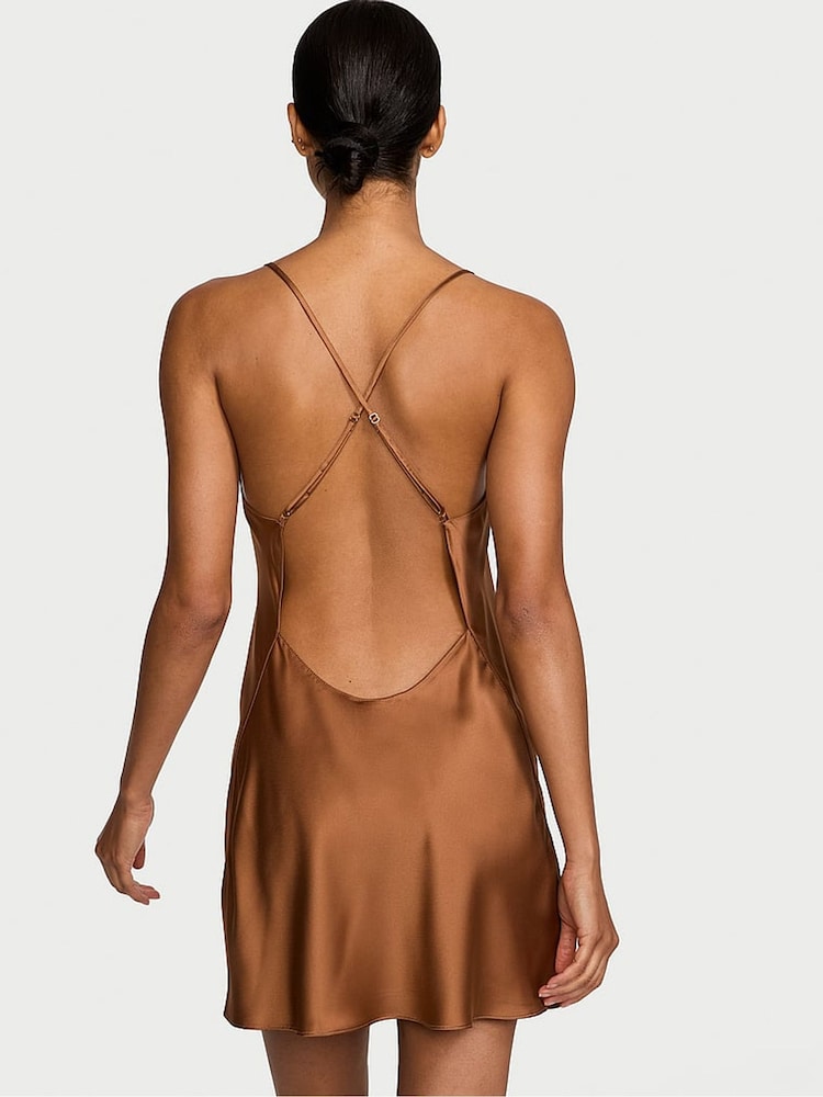 Victoria's Secret Caramel Brown Satin Open Back Slip - Image 2 of 3
