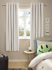 Natural Grey Checkerboard Eyelet Blackout Curtains - Image 2 of 5