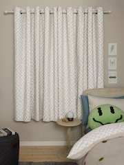 Natural Grey Checkerboard Eyelet Blackout Curtains - Image 3 of 5