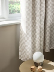 Natural Grey Checkerboard Eyelet Blackout Curtains - Image 4 of 5