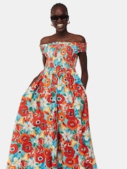 Whistles Natural Blossom Tulips Bardot 100% Cotton Dress - Image 3 of 5