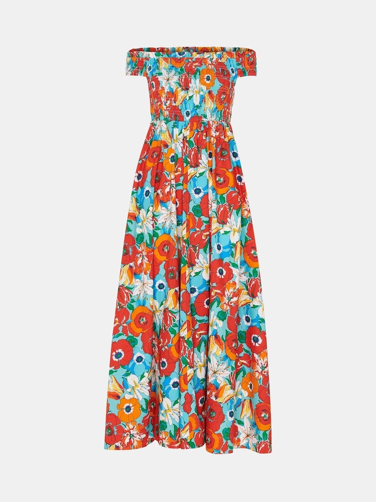 Whistles Natural Blossom Tulips Bardot 100% Cotton Dress - Image 5 of 5