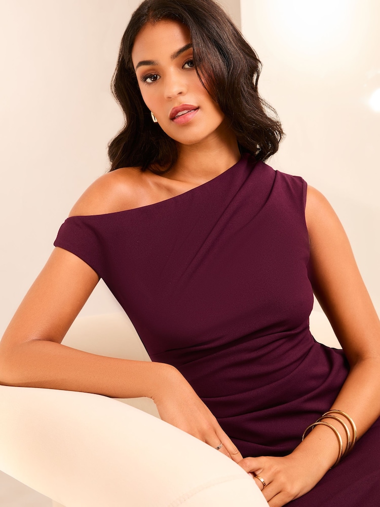 Lipsy Purple Drape One Shoulder Ruched Midi Dress - Image 2 of 4