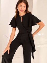 Lipsy Black Flutter Sleeve Tie Side Wide Leg Jumpsuit - Image 2 of 4
