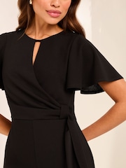 Lipsy Black Flutter Sleeve Tie Side Wide Leg Jumpsuit - Image 4 of 4