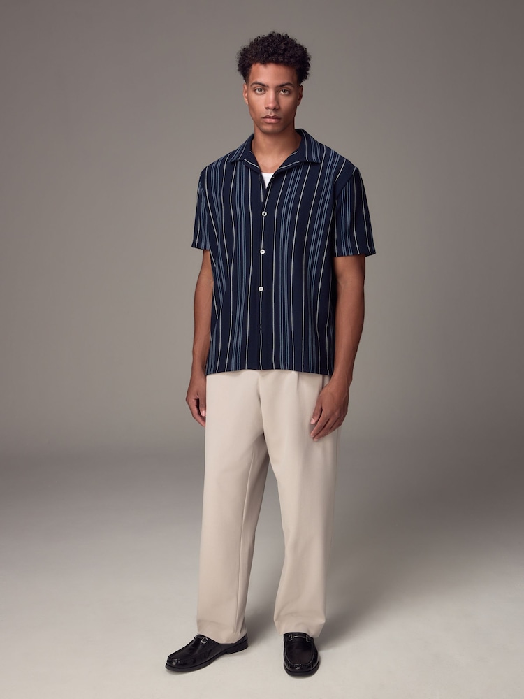 Blue Cuban Collar Textured Jersey Short Sleeve Shirt - Image 2 of 7