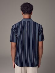 Blue Cuban Collar Textured Jersey Short Sleeve Shirt - Image 3 of 7