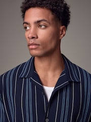 Blue Cuban Collar Textured Jersey Short Sleeve Shirt - Image 4 of 7