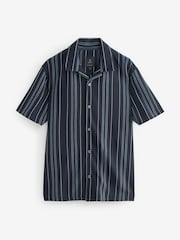 Blue Cuban Collar Textured Jersey Short Sleeve Shirt - Image 5 of 7