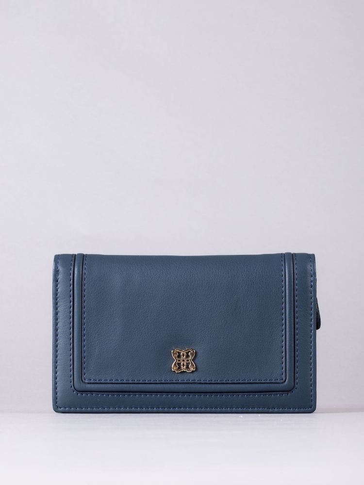 Lakeland Leather Navy Blue Medium Icon Leather Flapover Purse - Image 2 of 4
