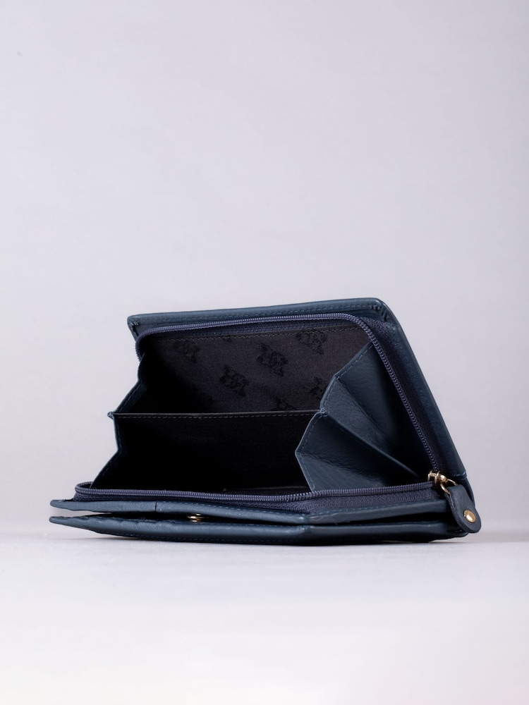 Lakeland Leather Navy Blue Medium Icon Leather Flapover Purse - Image 4 of 4