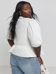 Simply Be White Tie Front Puff Sleeve Smock Top - Image 2 of 4