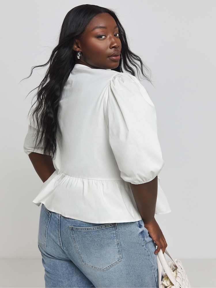 Simply Be White Tie Front Puff Sleeve Smock Top - Image 2 of 4 Simply Be White Tie Front Puff Sleeve Smock Top - Image 2 of 4