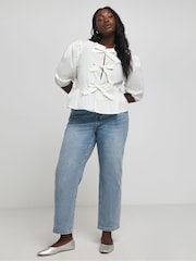 Simply Be White Tie Front Puff Sleeve Smock Top - Image 3 of 4
