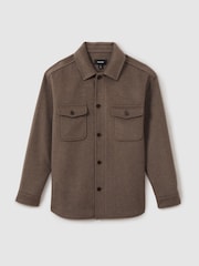 Reiss Light Brown Liam Wool-Blend Melton Overshirt - Image 2 of 6