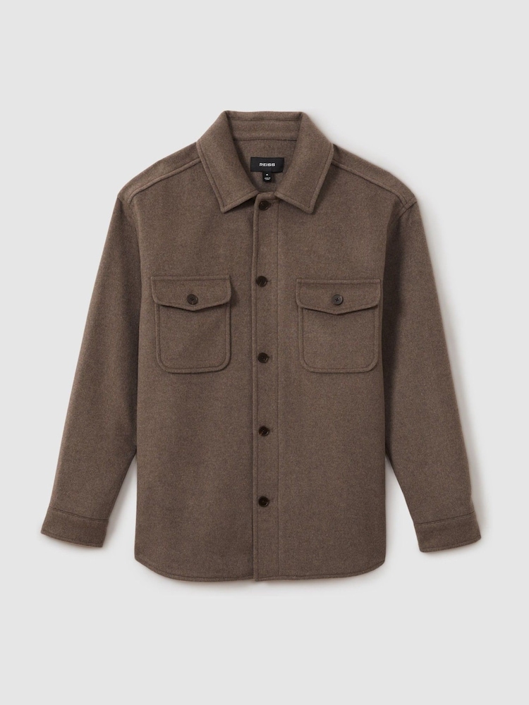 Reiss Light Brown Liam Wool-Blend Melton Overshirt - Image 2 of 6