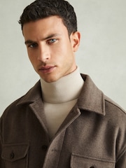Reiss Light Brown Liam Wool-Blend Melton Overshirt - Image 4 of 6