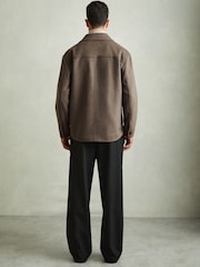 Reiss Light Brown Liam Wool-Blend Melton Overshirt - Image 5 of 6