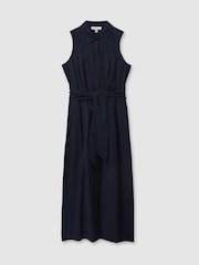 Reiss Navy Morgan Petite Viscose Blend Belted Shirt Dress - Image 2 of 7