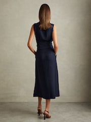 Reiss Navy Morgan Petite Viscose Blend Belted Shirt Dress - Image 5 of 7