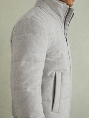 Reiss Soft Grey Melange Farid Quilted Wool-Blend herringbone and Faux-Fur Jacket - Image 3 of 7