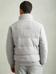 Reiss Soft Grey Melange Farid Quilted Wool-Blend herringbone and Faux-Fur Jacket - Image 4 of 7