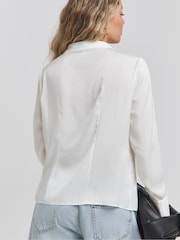 Simply Be White Tie Front Long Sleeve Hammered Satin Shirt - Image 2 of 4