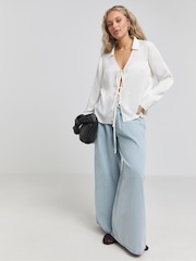 Simply Be White Tie Front Long Sleeve Hammered Satin Shirt - Image 3 of 4