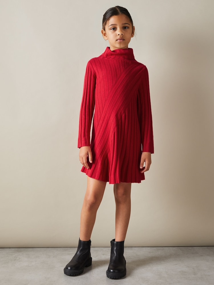 Reiss Red Cady 13-14 yrs Knitted Roll Neck Dress - Image 2 of 4