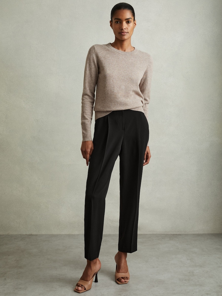 Reiss Black Dolly Front Pleat Tapered Trousers - Image 1 of 5