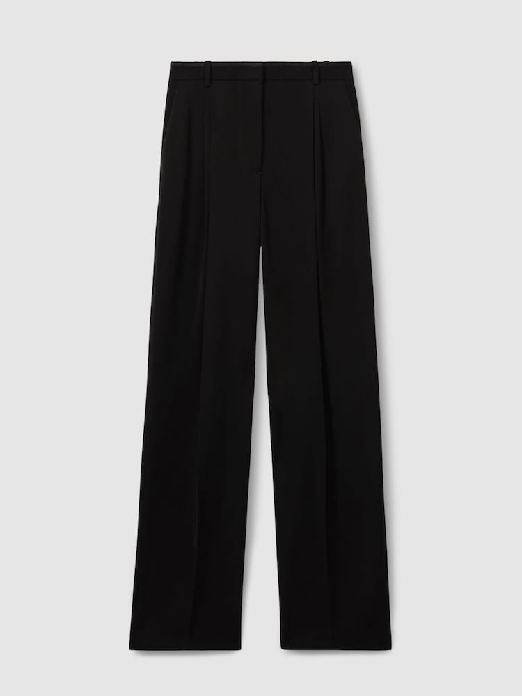 Reiss Black Lydia Petite Double Pleat Wide Leg Tux Trousers - Image 2 of 7