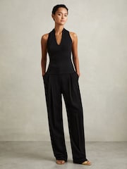 Reiss Black Lydia Petite Double Pleat Wide Leg Tux Trousers - Image 3 of 7
