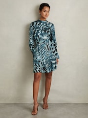 Reiss Ester Printed Cu centură/curea Cravată Neck Mini Rochie - Image 1 of 6